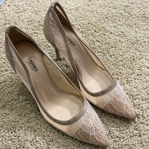 L’Agence new Simone lace and suede tan cream pumps heels size 38